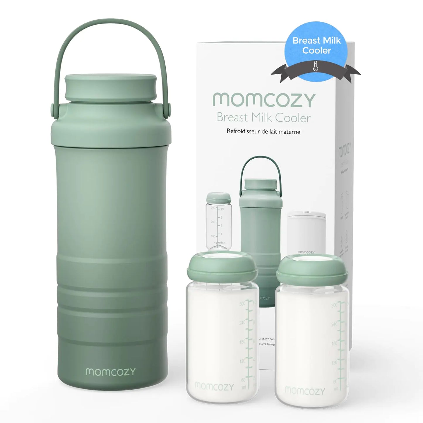 Momcozy 22oz Portable Breast Milk Cooler for Outdoor 360°Total Cooling for 24Hours Larger Capacity Travel Breastmilk Chiller with 2pcs Baby Bottles for Breastmilk Storage Breastfeeding Essentials