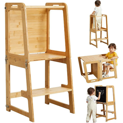 Bebe Products 4-in-1 Bamboo Standing Tower with Chalkboard & Desk for Kids
