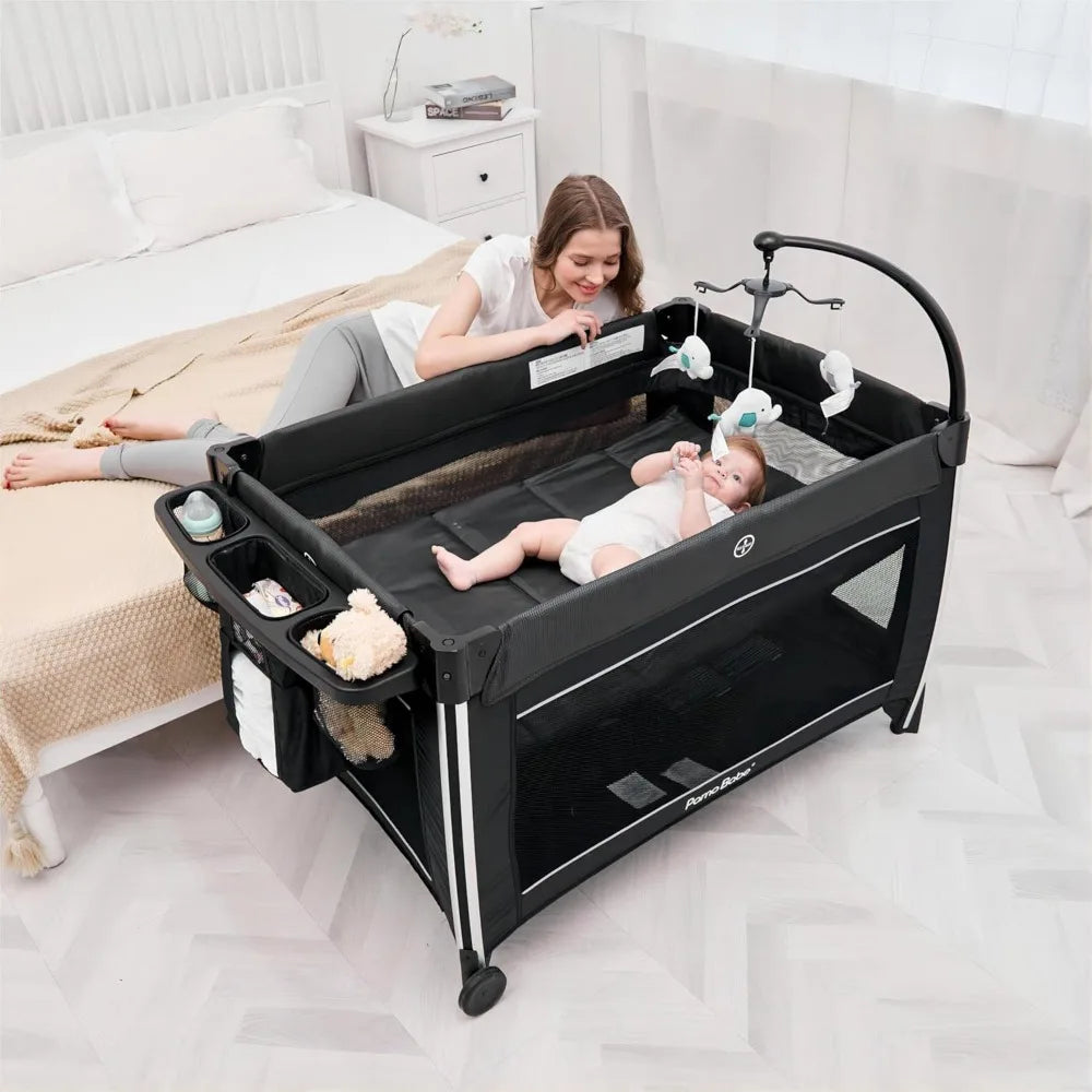 4-in-1 Portable Baby Crib & Travel Playard – Deluxe Nursery Center with Bassinet