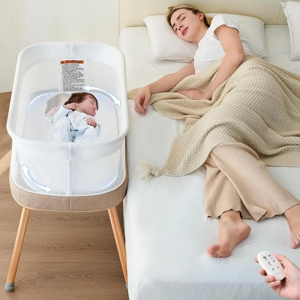 3-Speed Rocking Bassinet for Baby – Smart Motion Detection & Soothing Music Bedside Sleeper