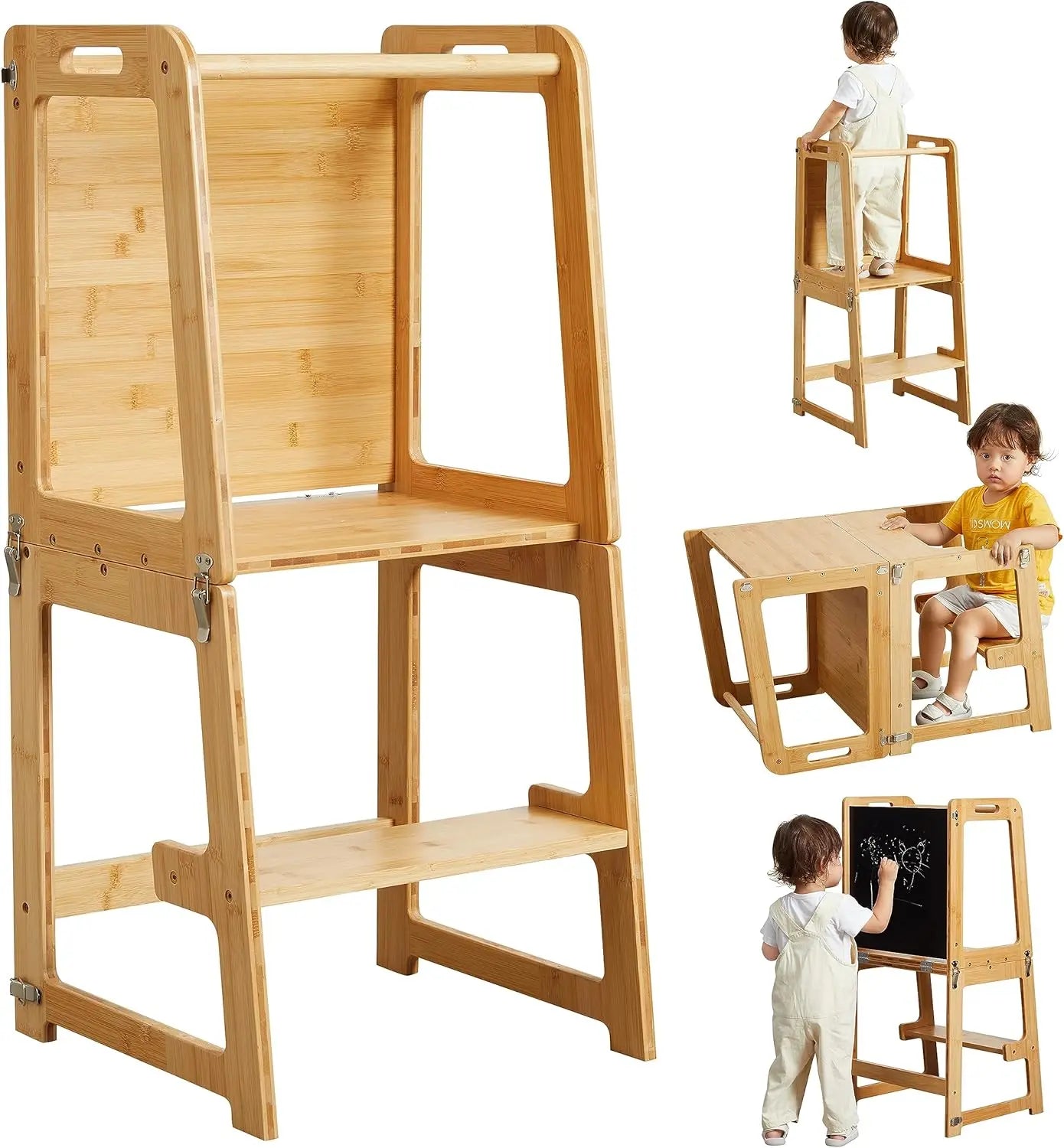 Bebe Products 4-in-1 Bamboo Standing Tower with Chalkboard & Desk for Kids
