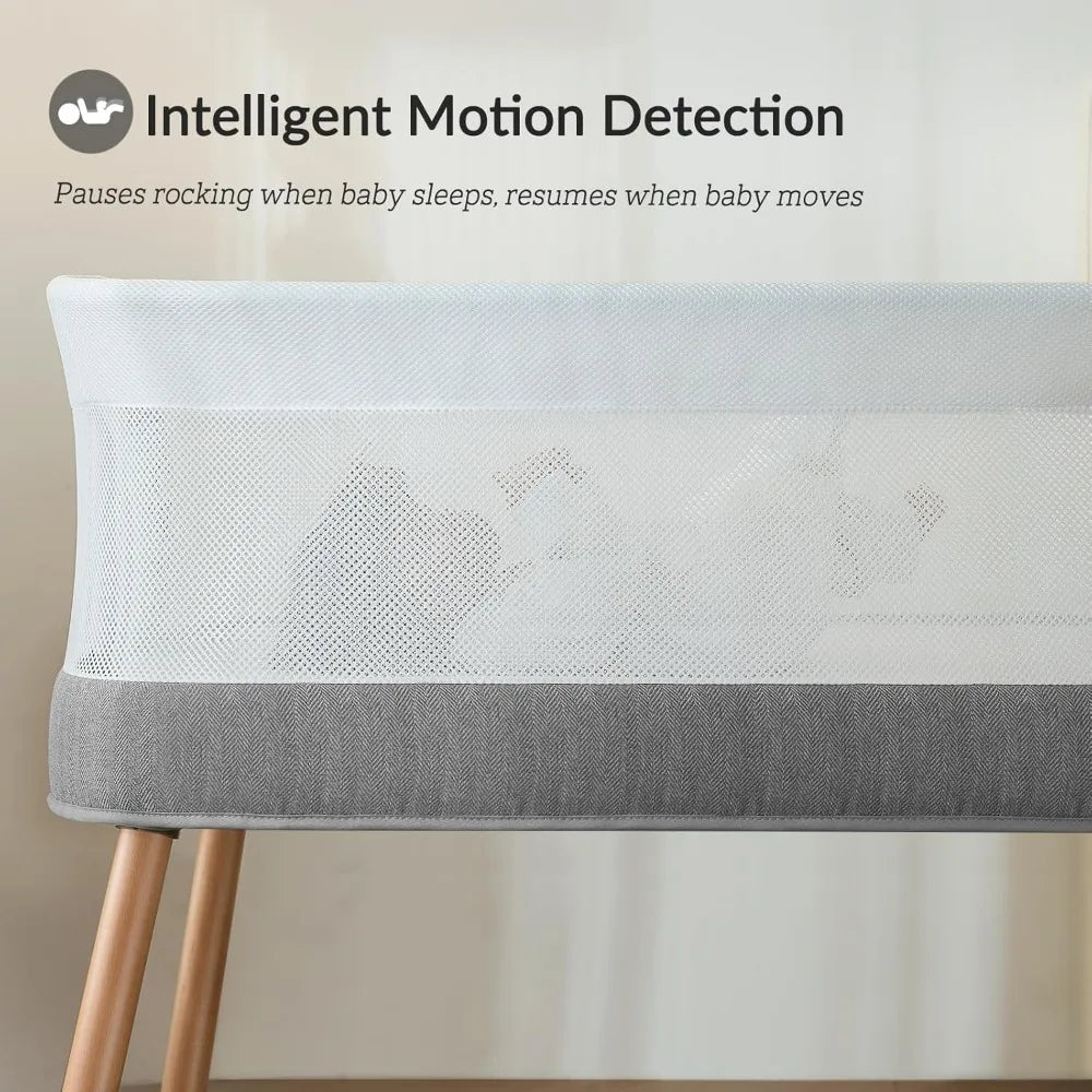 3-Speed Rocking Bassinet for Baby – Smart Motion Detection & Soothing Music Bedside Sleeper