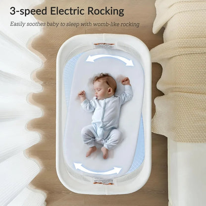 3-Speed Rocking Bassinet for Baby – Smart Motion Detection & Soothing Music Bedside Sleeper