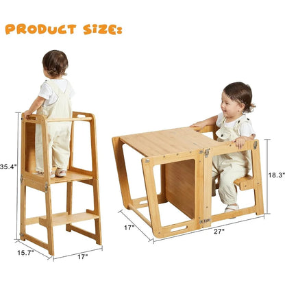 Bebe Products 4-in-1 Bamboo Standing Tower with Chalkboard & Desk for Kids
