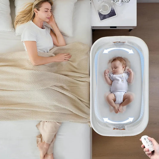 3-Speed Rocking Bassinet for Baby – Smart Motion Detection & Soothing Music Bedside Sleeper