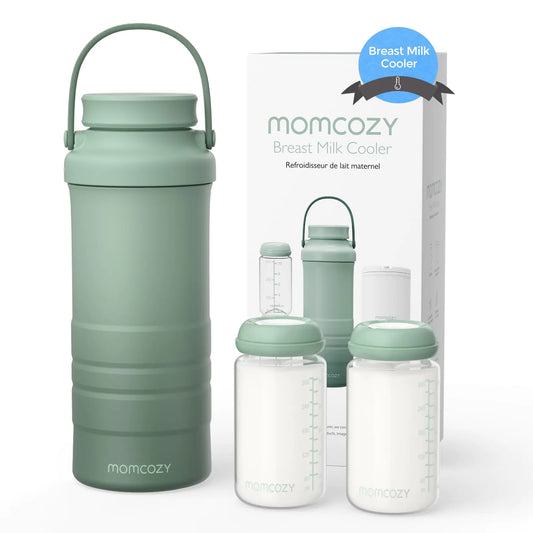 Momcozy 22oz Portable Breast Milk Cooler for Outdoor 360°Total Cooling for 24Hours Larger Capacity Travel Breastmilk Chiller with 2pcs Baby Bottles for Breastmilk Storage Breastfeeding Essentials